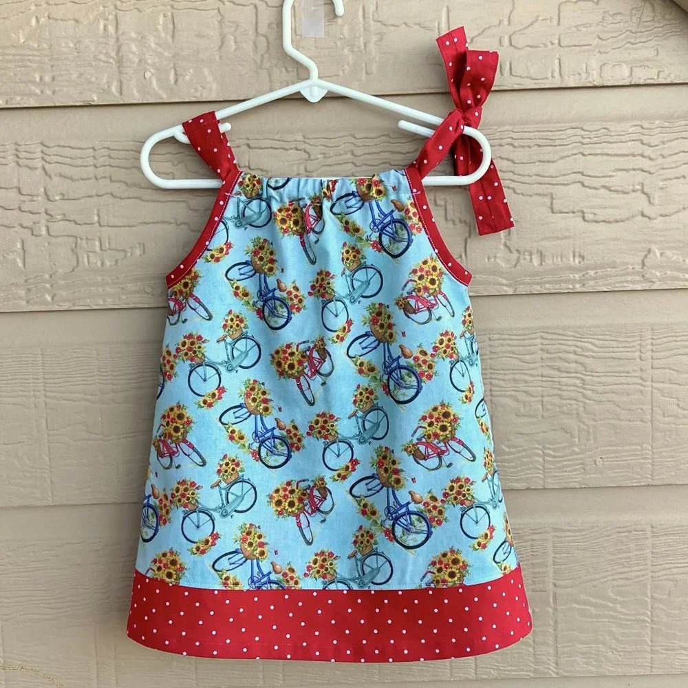 Little girls size 2T handmade pillowcase dress, Bicycle dress, lightweight dress